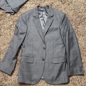 Express Men's Gray Windowpane Two-Button 3 piece suit